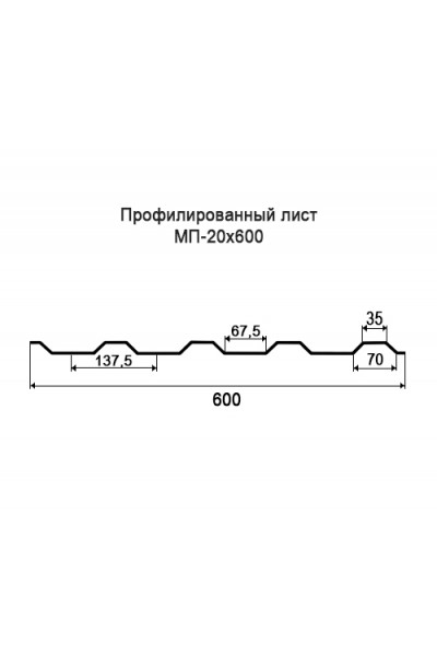 Профнастил МП20-0,6м оцинкованный с нестандартной шириной, толщина 0,65