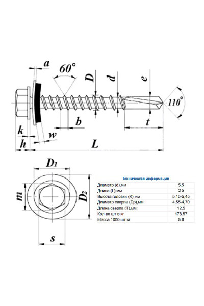 Саморезы по металлу 5,5х25 RAL 7004