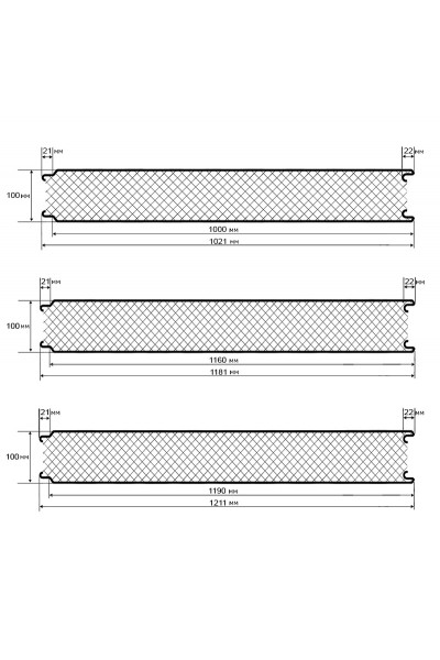 Акустическая стеновая сэндвич-панель минеральная вата, ширина 1200 мм, толщина 100 мм, RAL2004
