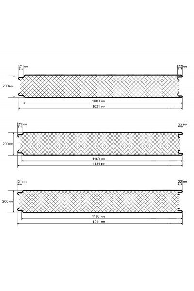 Акустическая стеновая сэндвич-панель минеральная вата, ширина 1000 мм, толщина 200 мм, RAL3011