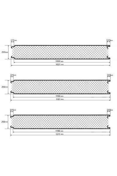 Акустическая стеновая сэндвич-панель минеральная вата, ширина 1000 мм, толщина 250 мм, RAL3011