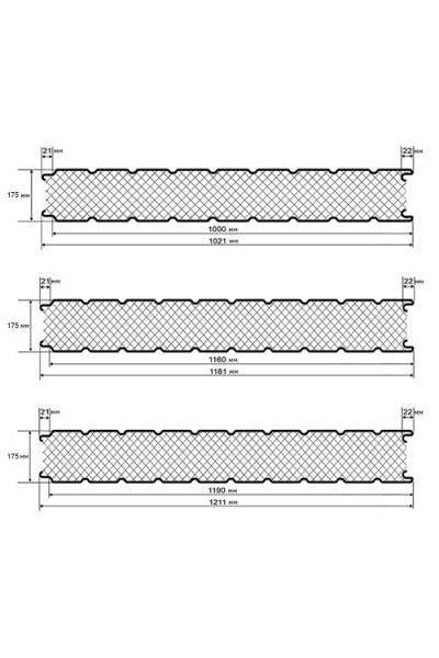 Стеновые сэндвич панели пенополистирол, ширина 1000 мм, толщина 175 мм, RAL1015