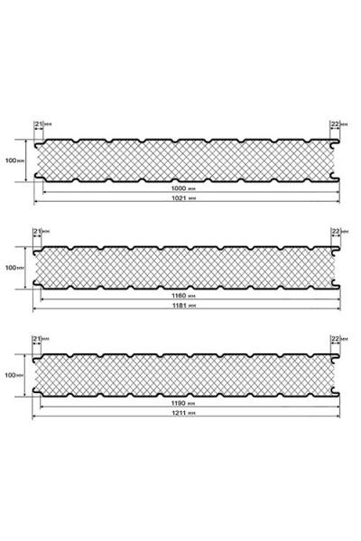 Стеновые сэндвич панели пенополиизоцианурат, ширина 1200 мм, толщина 100 мм, RAL2004