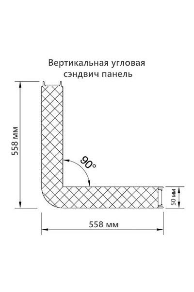 Угловые сэндвич-панели вертикальные из пенополистирола, ширина 1200 мм, толщина 50 мм, RAL5005