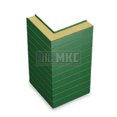 Угловые сэндвич-панели горизонтальные из пенополиизоцианурата, ширина 1200 мм, толщина 10 мм, RAL6002