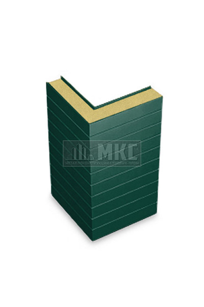 Угловые сэндвич-панели горизонтальные из пенополиизоцианурата, ширина 1000 мм, толщина 40 мм, RAL6005