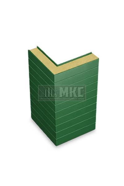 Угловые сэндвич-панели горизонтальные из пенополиизоцианурата, ширина 1000 мм, толщина 20 мм, RAL6002