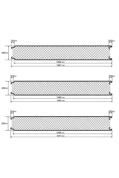 Гладкие сэндвич панели пенополистирол, ширина 1200 мм, толщина 250 мм, RAL7024